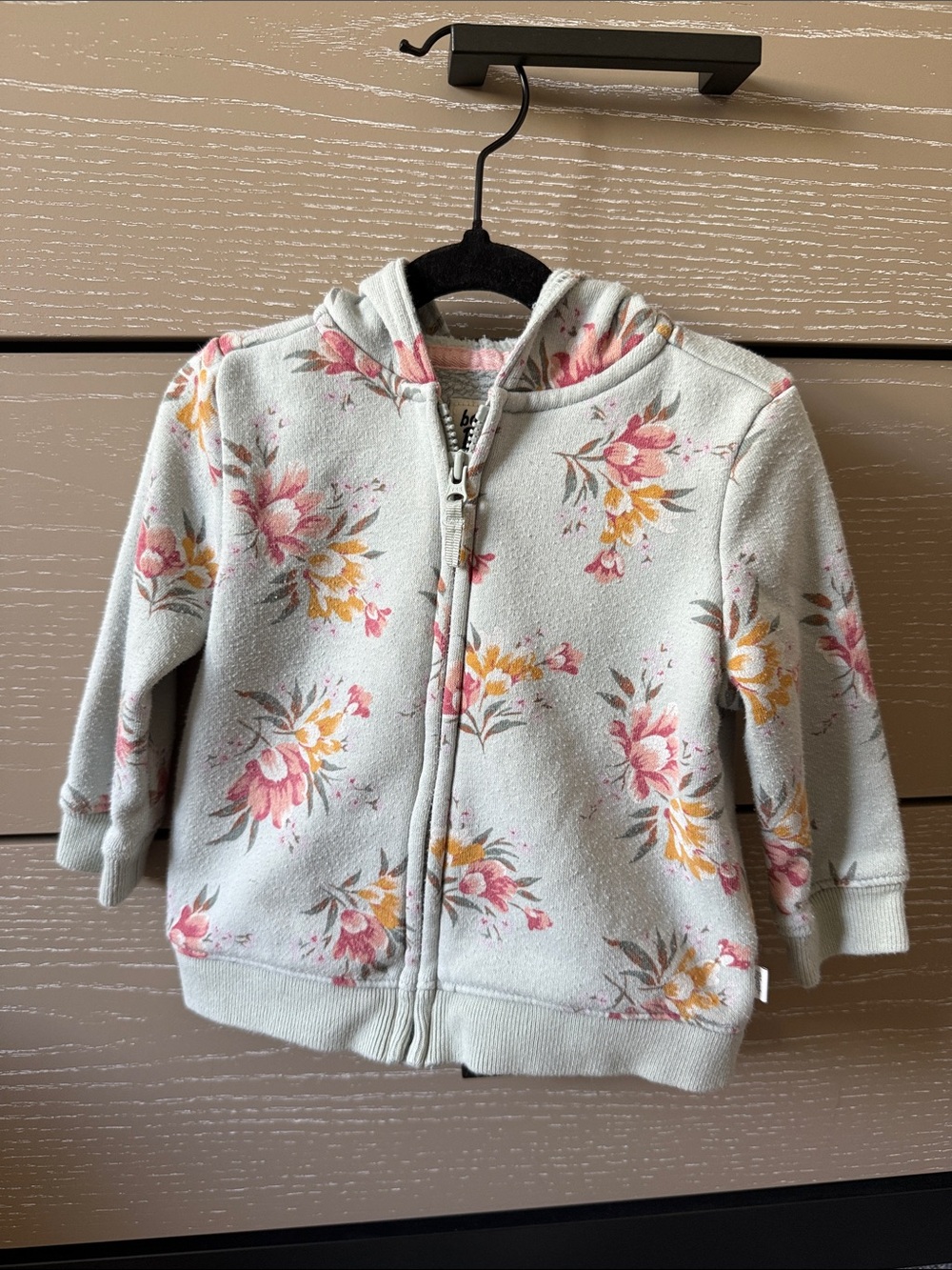 Floral Zip Hoodie in Mint with Pink & Yellow Blooms